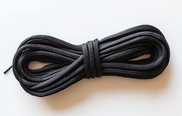 Black climbing rope coiled