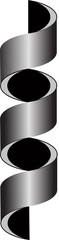PNG Monochrome abstract spiral ribbon with gradient metallic effect and central black circles, creating a cylindrical illusion on a light background, symbolizing technology and modern design