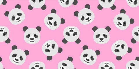 Obraz premium cute panda bear faces on pink background seamless pattern print design vector illustration