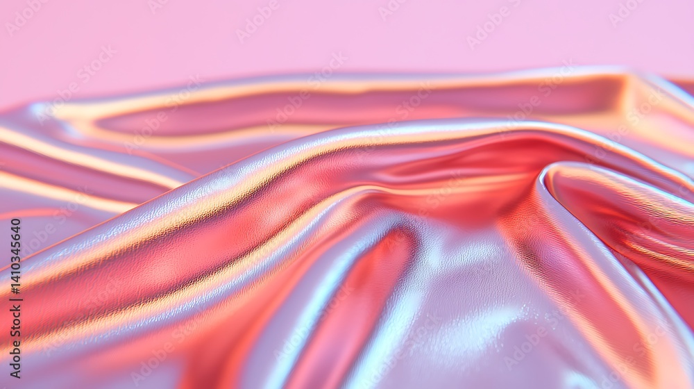 Poster abstract pink and silver fabric texture: smooth wavy surface with iridescent color shifting for desi