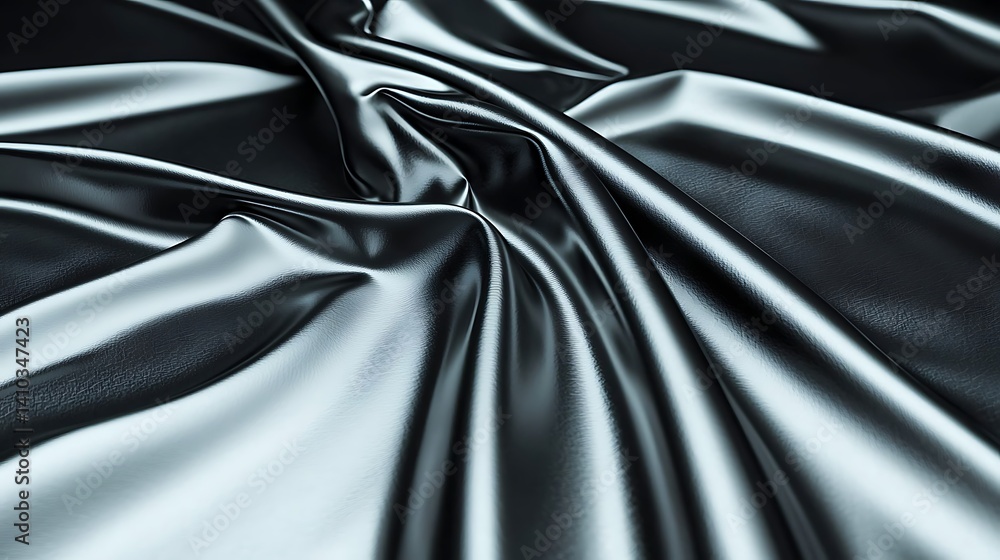 Poster abstract texture of silver fabric with light reflections, draped textile background with folds and c