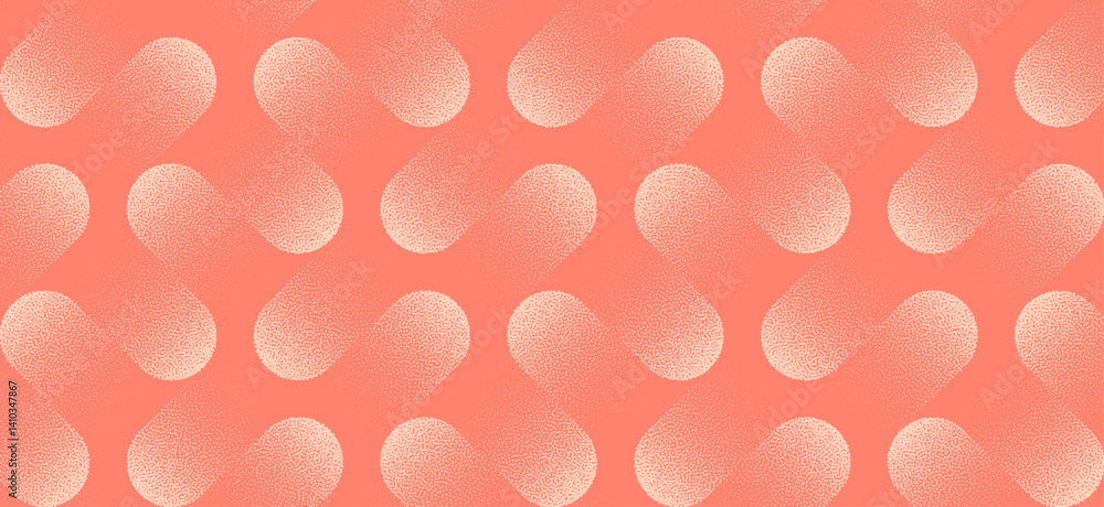 Poster dynamic coral background with soft drop shapes arranged in geometric rhythm. stylish grainy stipple 