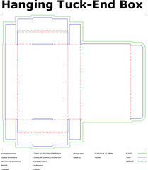Hanging Tuck End Box Blueprint Packaging Design Template For Corrugated E Flute Paper With Bleed Trim And Crease Lines Layout Flat Vector
