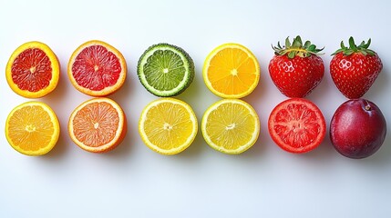 Rainbow-colored fruits and vegetables in a circular pattern, symbolizing vibrant health and natural diversity.