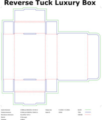 Reverse Tuck Luxury Box Die Cut Template For Packaging Design And Manufacturing With Dimensions And Crease Lines For E Flute Paper