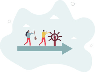 Leadership to lead team to the right direction, employee teamwork to help success, manager to motivate team or company to move forward concept.flat character life .