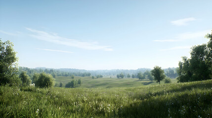 Obraz premium Green Field And Trees Landscape Panorama