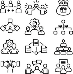 teamwork related line icons set