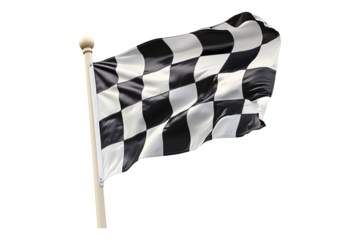 Rear view of a checkered flag waving Transparent background
