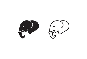 Simple Elephant Silhouette in Solid and Outline Styles