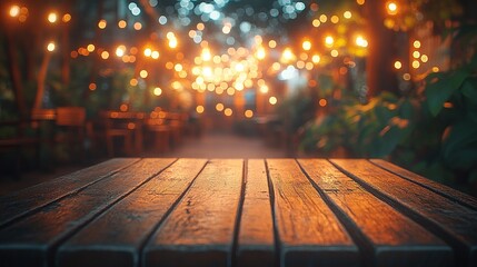 Wooden table with clean surface, warm ambiance, abstract blurred background, soft overhead light. Minimalist elegance in a cozy setting.