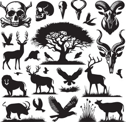 Naklejka premium Various animals vector silhouettes isolated on white background