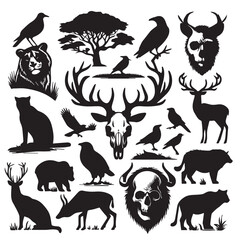 Naklejka premium Various animals vector silhouettes isolated on white background