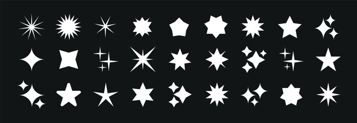 Star icons vector set. Sparkle star vector icons set. Different star shapes. white stars icon set. Vector illustration.