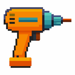 Pixel Art Orange Power Drill for Retro Gaming and Digital Design