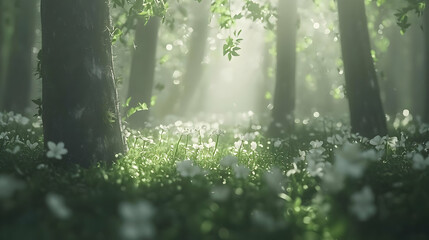 Fototapeta premium Peaceful Forest Meadow With Sunlight