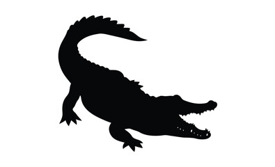 Crocodile silhouette illustration, Reptile animal graphic, Wild predator icon design