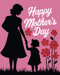Mothers day card with silhouette of mother and child
