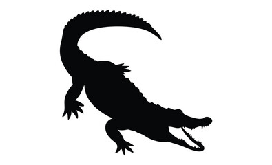 Crocodile silhouette illustration, Reptile animal graphic, Wild predator icon design
