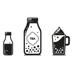 Bubble Tea Bottle, Refreshing Tapioca Pearl Drink in Glass Bottle, Trendy Boba Milk Tea, Asian Beverage Isolated on White Background