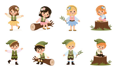 Set of cute girl and boy on white background. Poster, Banner, Flyer, Greeting Card. Vector illustration in flat cartoon style