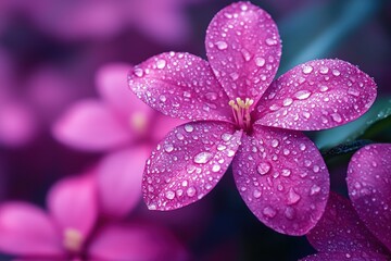 Close-up of a purple flower with water droplets on its petals.