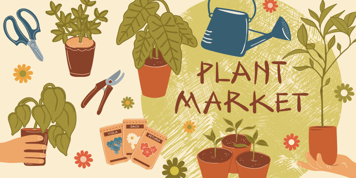 Spring Plant Market Fair Vector Poster