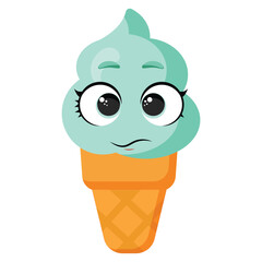 Mint ice cream cone with cute facial expression. Great for packaging, dessert branding, summer designs, children's projects, or playful snack-themed illustrations