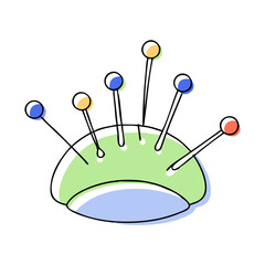 Sewing pincushion with colorful pins in a minimalist style  