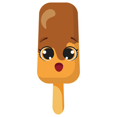 Obraz premium Surprised chocolate popsicle with big round eyes and open mouth, isolated on white background, ideal for food illustrations, kids character sets and emotional summer sticker packs