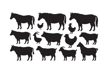 Simple Black and White Farm Animal Icons