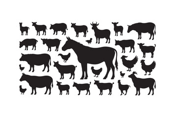 Simple Black and White Farm Animal Icons