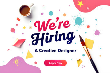 We're Hiring a Creative Designer' Bold Poster Text with Dynamic Typography, Modern Job Vacancy Announcement, Artistic Career Opportunity Banner