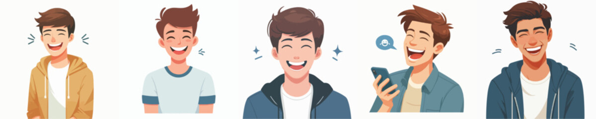 Vector of a young man laughing.