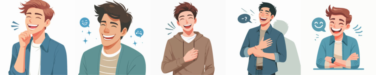 Vector of a young man laughing.