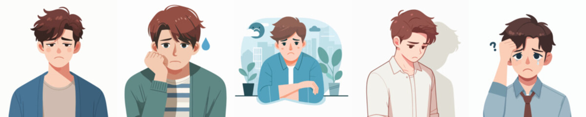 Vector of a young man feeling sad.