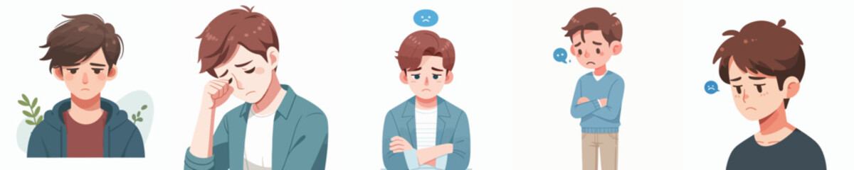 Vector of a young man feeling sad.