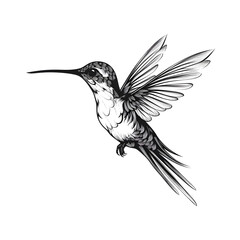 hummingbird silhouette with wings spread flying minimal black line vector clipart white background