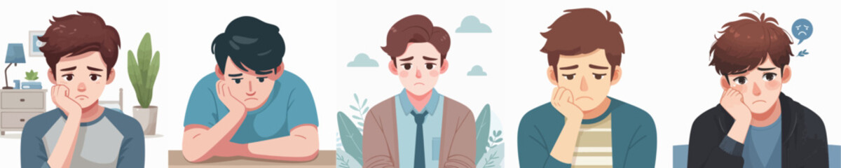 Vector of a young man feeling sad.