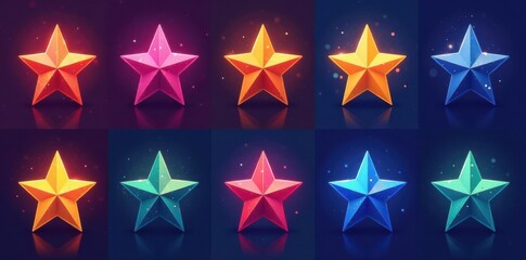Vector icon set of stars with colorful backgrounds , galaxy, abstract shapes