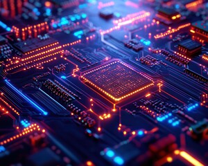 Obraz premium Abstract circuit board glowing colors