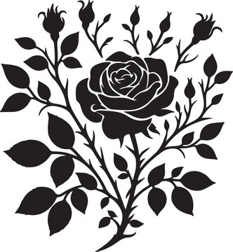 Rose Black Silhouette Vector, Elegant Floral Art & Botanical Clipart
