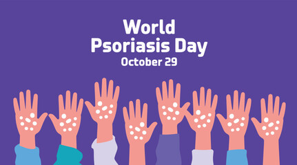 World Psoriasis Day in October, raising awareness for skin health and medical care. Suitable for banners, backgrounds, placards and vector based healthcare designs.
