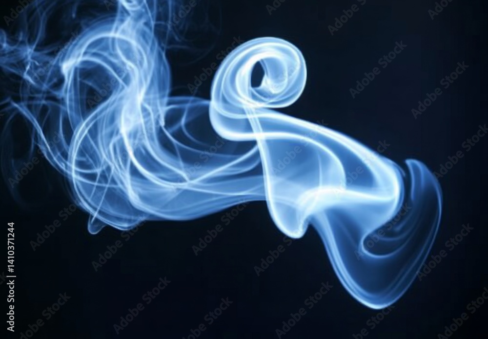 Poster abstract swirls of translucent blue smoke against a dark background. intricate, flowing patterns cre