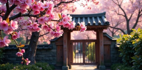 Spring - Blooming cherry blossom on a wooden gate, blossom, stem, cherry blossom