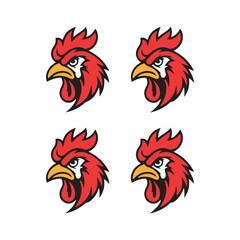 Fierce Red Rooster Head Logos and Cartoon Chicken Mascots — Vector Illustration Pattern
