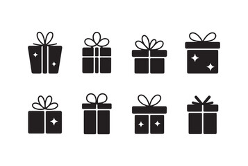Collection of Simple Black Gift Box Icons