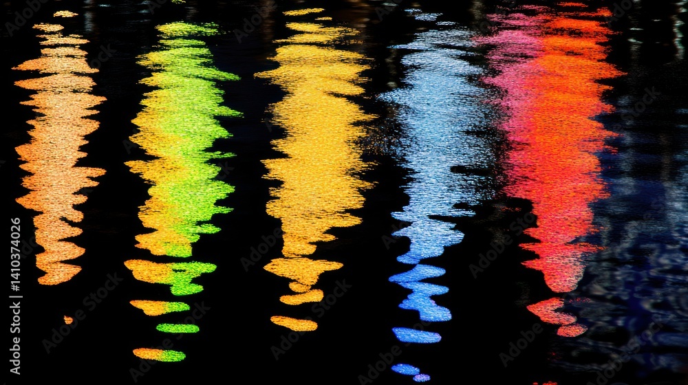 Poster colorful reflections in the dark water creating artistic visual patterns