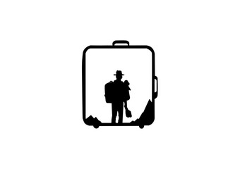 A silhouette of a man with luggage