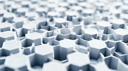 A 3D rendering of a complex geometric pattern composed of interconnected hexagons.